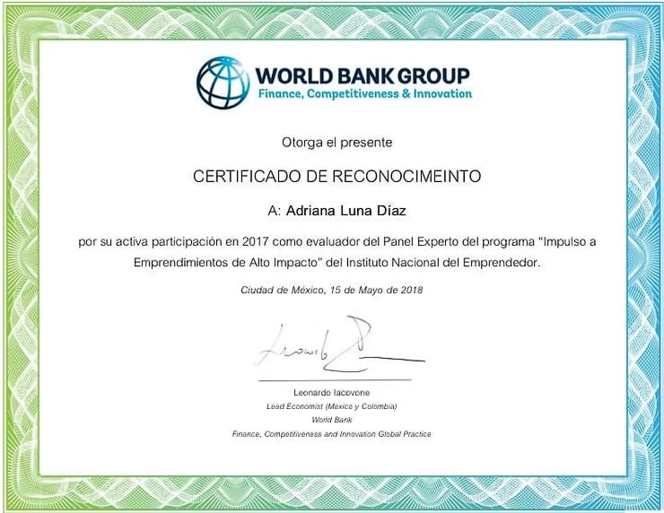 Impulso a Emprendimientos de Alto Impacto, INADEM y al Banco Mundial. 2018