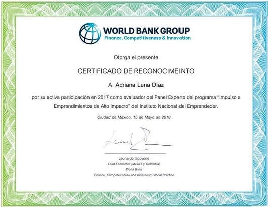 Impulso a Emprendimientos de Alto Impacto, INADEM y al Banco Mundial. 2018