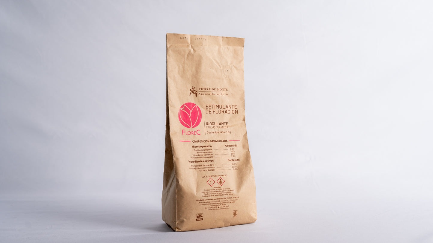 Empaque del bioinsumo FloreC de Tierra de Monte.