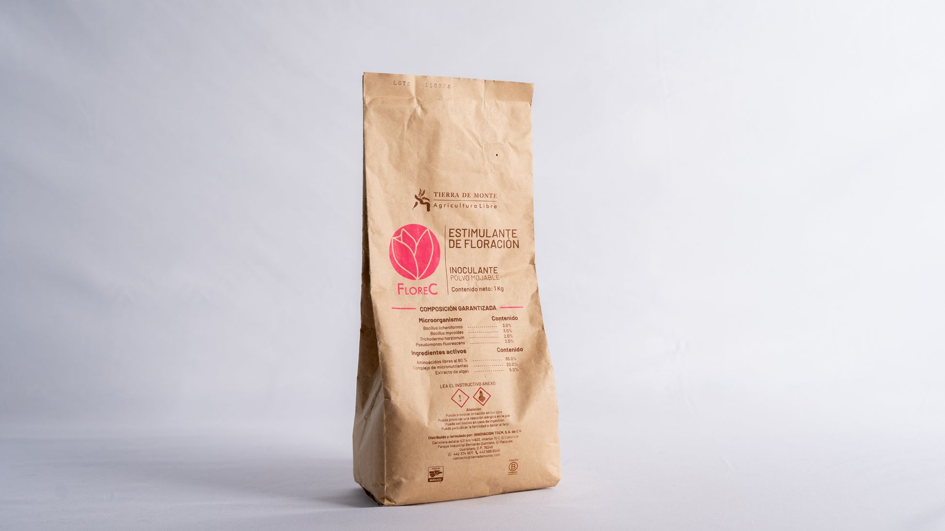 Empaque del bioinsumo FloreC de Tierra de Monte.